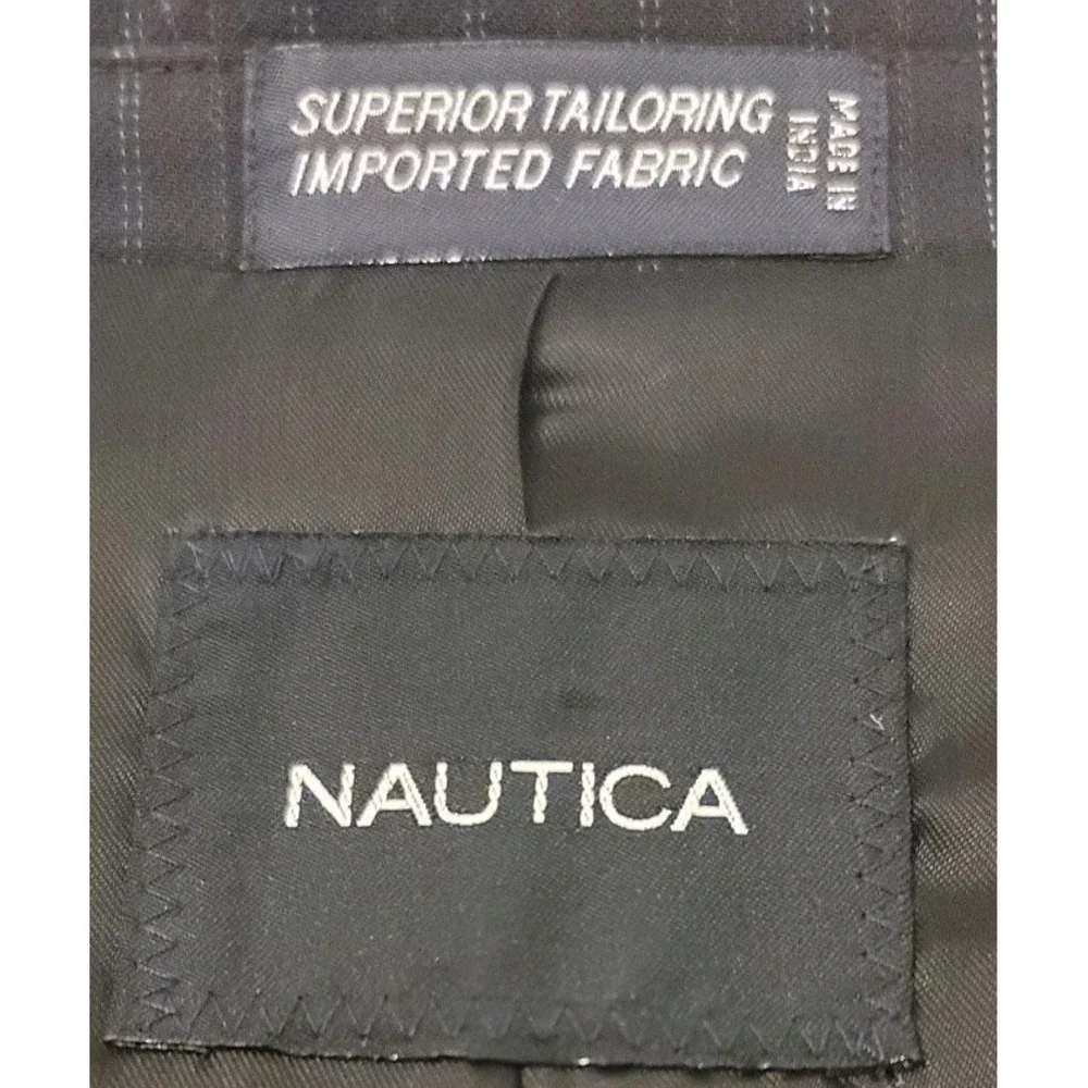 Nautica 2 Piece Suit 42L Navy Pinstripe‎ Jacket Pant 33x33 Pleated Cuff Wool
